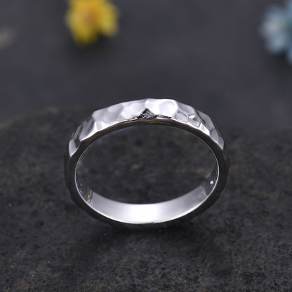 3mm Mens Hammered White Gold Wedding Band