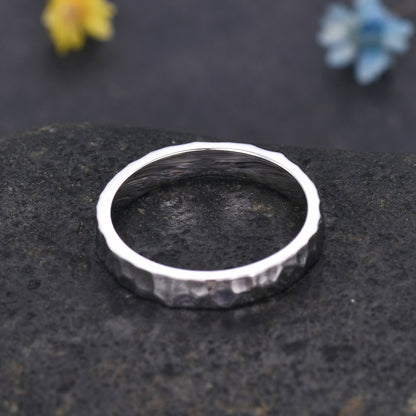 3mm Mens Hammered White Gold Wedding Band