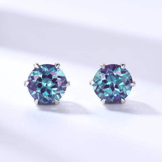 Solitaire Round Alexandrite Stud Earrings