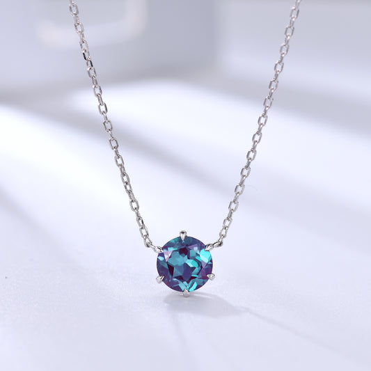 Round Alexandrite Solitaire Pendant Minimalist Necklace