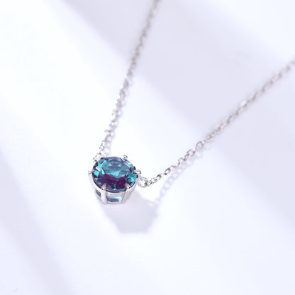 Round Alexandrite Solitaire Pendant Minimalist Necklace