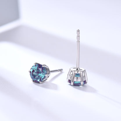 Solitaire Round Alexandrite Stud Earrings