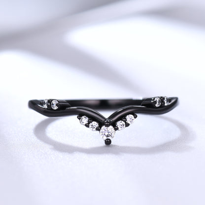 Diamond Black Gold Wedding Ring Twig Chevron Band