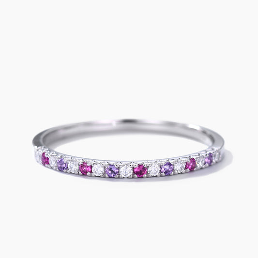 Multi Gemstone Wedding Band Half Eternity Moissanite Amethyst Ruby Stacking Family Ring