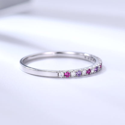 Multi Gemstone Wedding Band Half Eternity Moissanite Amethyst Ruby Stacking Ring