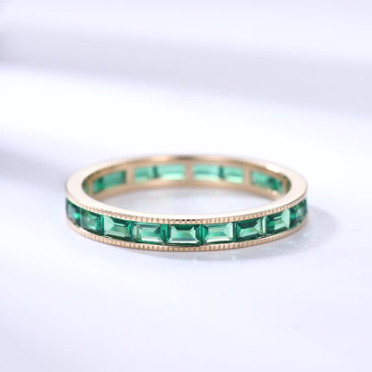 Milgrain Baguette Emerald Wedding Band Full Eternity Ring