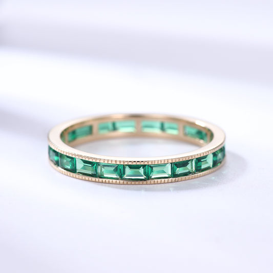 Milgrain Baguette Emerald Wedding Band Full Eternity Ring