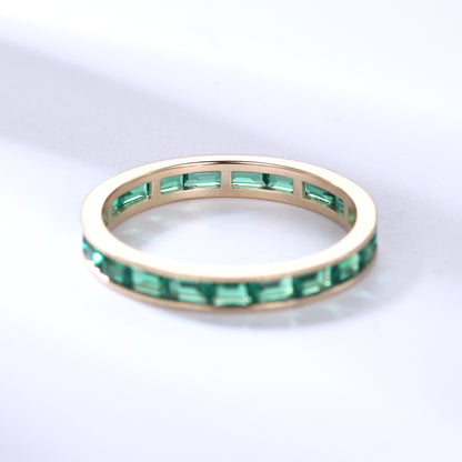 Milgrain Baguette Emerald Wedding Band Full Eternity Ring