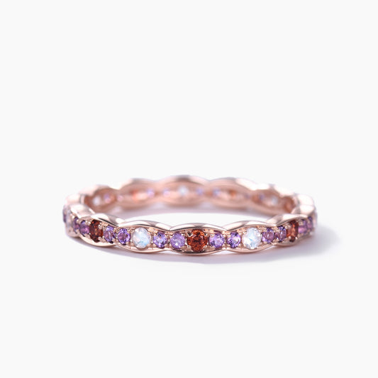 Moonstone Garnet Amethyst Rose Gold Wedding Band Full Eternity Ring