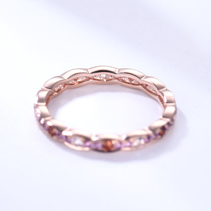 Moonstone Garnet Amethyst Rose Gold Wedding Band Full Eternity Ring