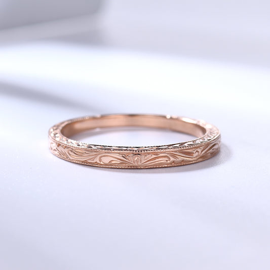 Filigree Wedding Band Solid 14k Rose Gold Ring for Women