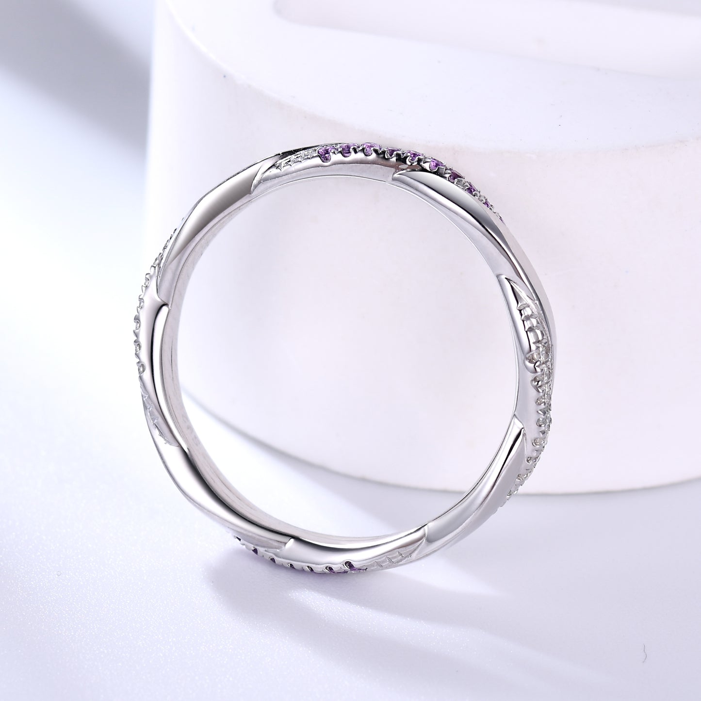 Twisted Amethyst Moissanite White Gold Wedding Band Full Eternity Ring For Women