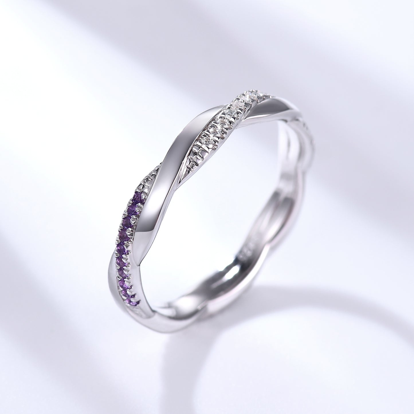 Twisted Amethyst Moissanite White Gold Wedding Band Full Eternity Ring For Women