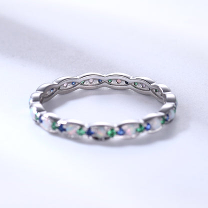 Family Birthstone White Gold Wedding Band Opal Emerald Sapphire Full Eternity Ring