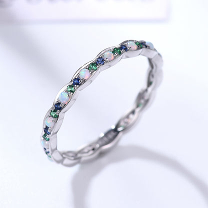 Family Birthstone White Gold Wedding Band Opal Emerald Sapphire Full Eternity Ring