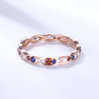 Family Birthstone Ring Rose Gold Wedding Band Multi Gemstone Full Eternity Ring