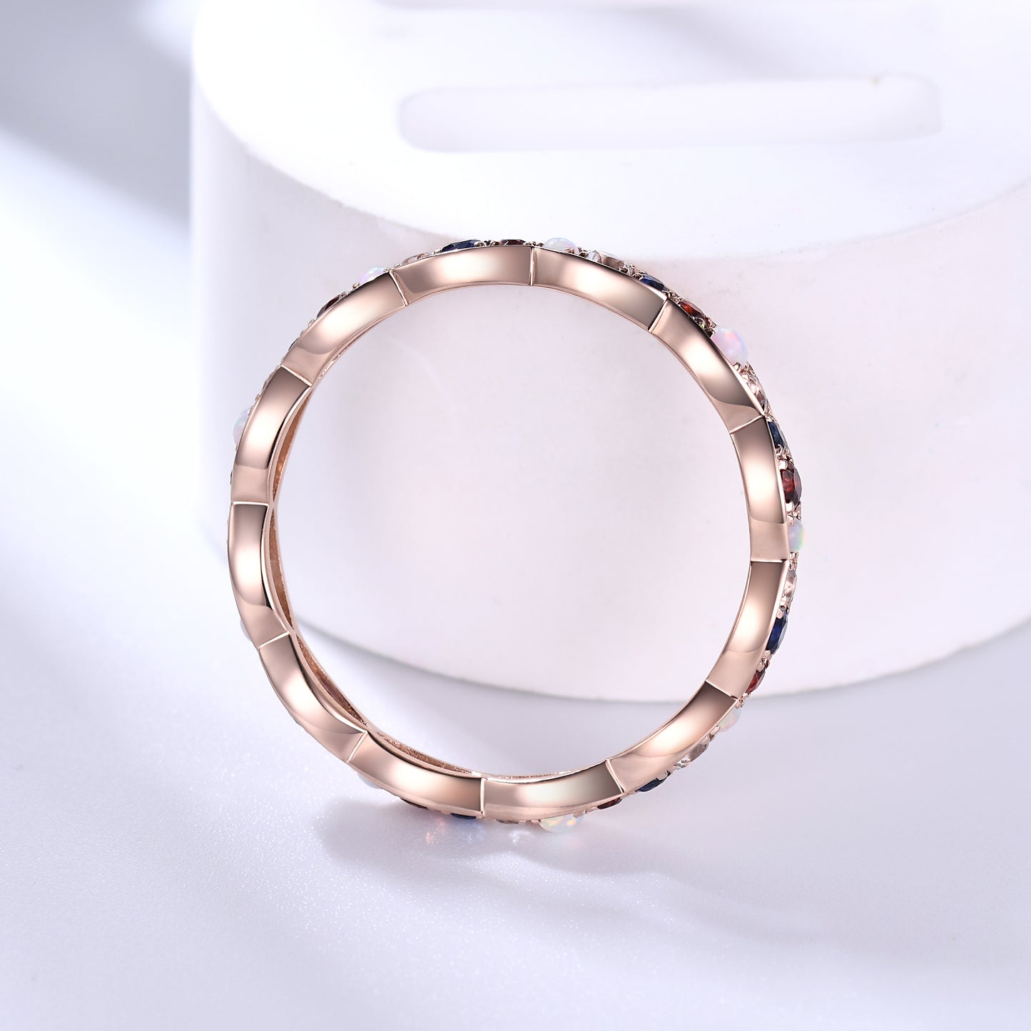 Family Birthstone Ring Rose Gold Wedding Band Multi Gemstone Full Eternity Ring