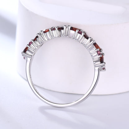 Red Garnet Cluster Wedding Band Pink Sapphire Stacking Ring for Women