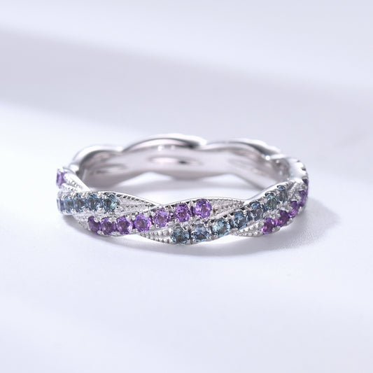 Twisted Alexandrite Amethyst White Gold Wedding Band Infinity Full Eternity Ring