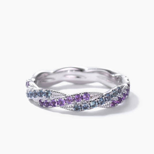 Twisted Alexandrite Amethyst White Gold Wedding Band Infinity Full Eternity Ring