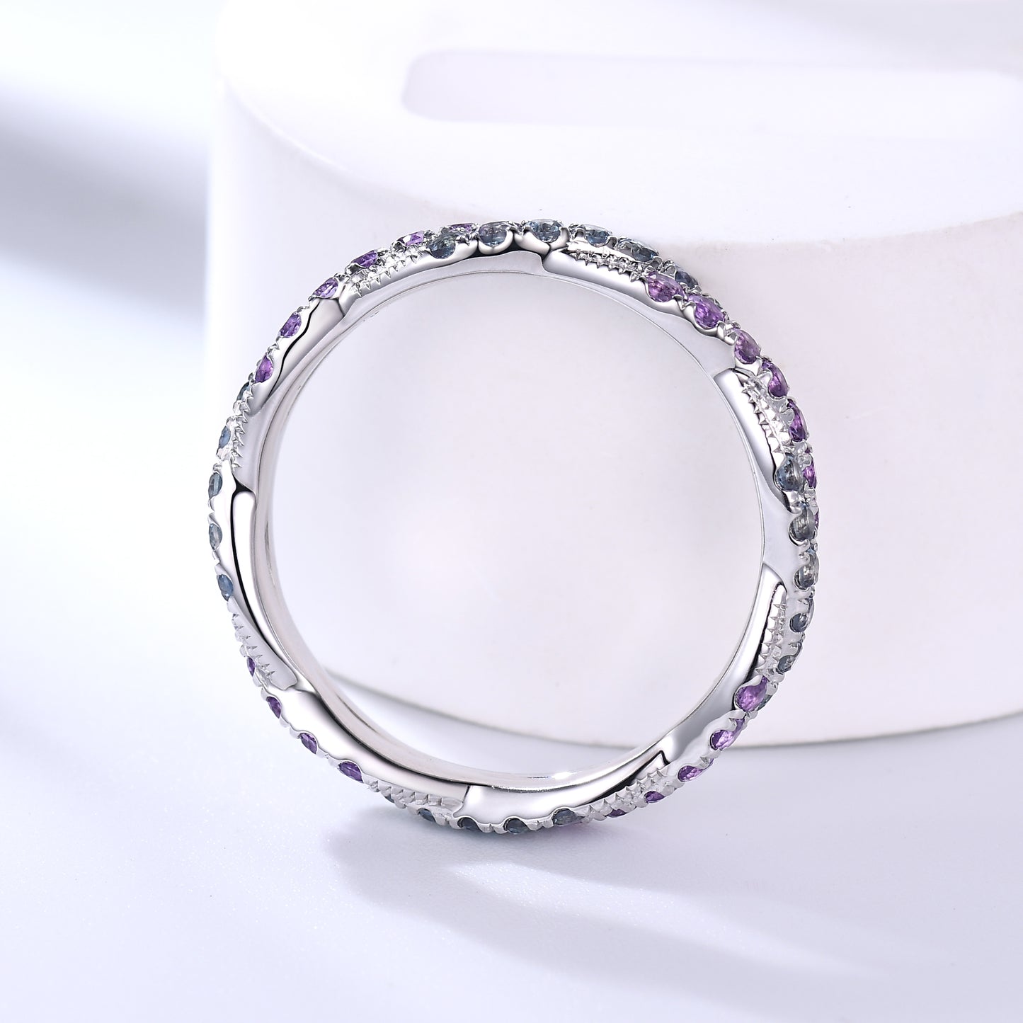 Twisted Alexandrite Amethyst White Gold Wedding Band Infinity Full Eternity Ring