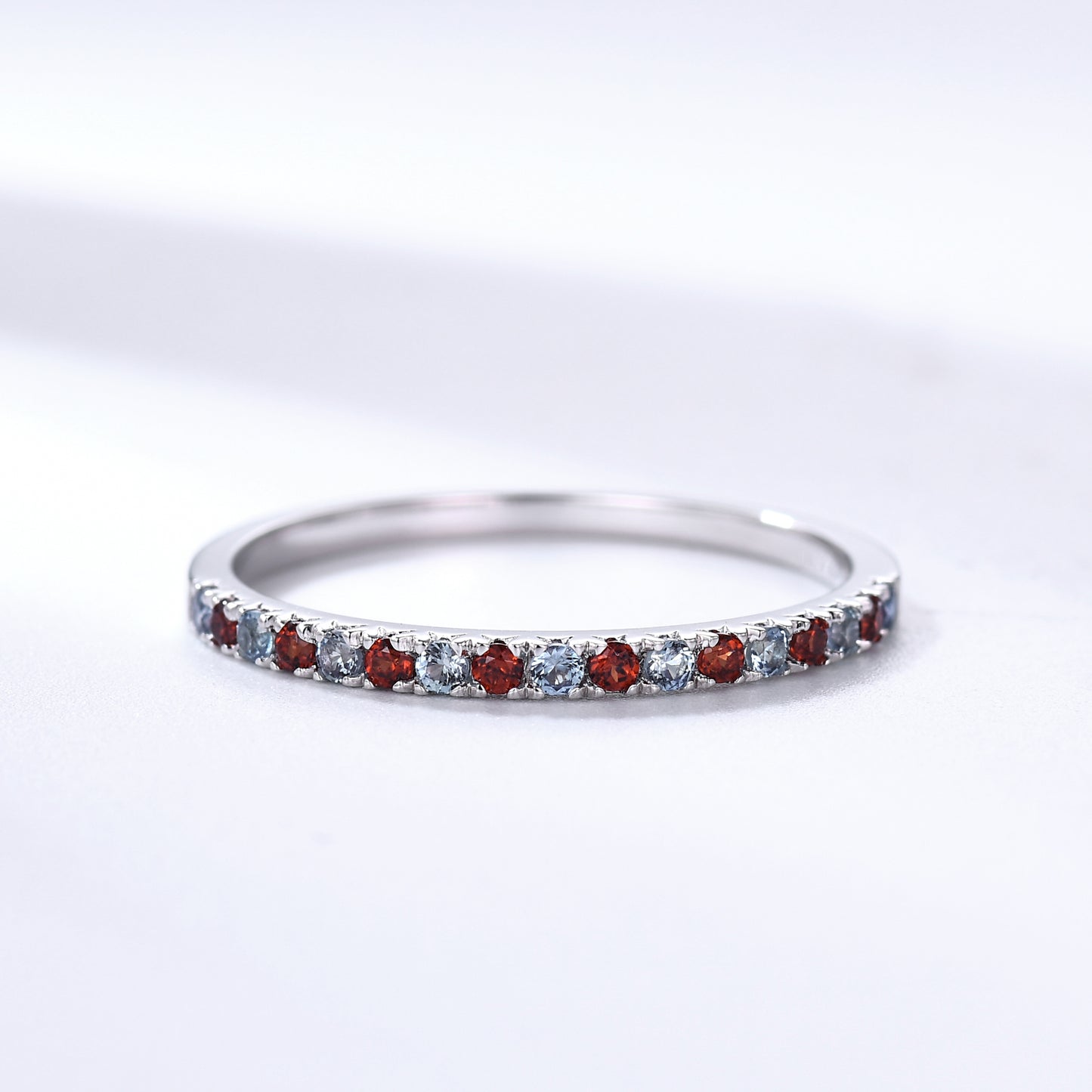 Alexandrite Garnet Wedding Band Half Eternity 1.5mm Stacking Ring for Women