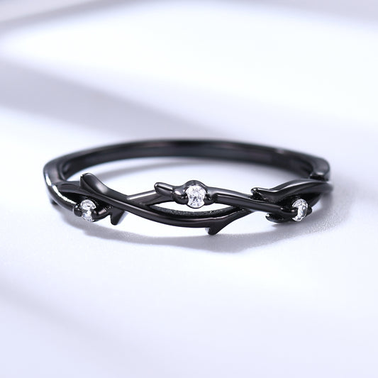 Diamond Black Gold Wedding Ring Twig Leaf Band