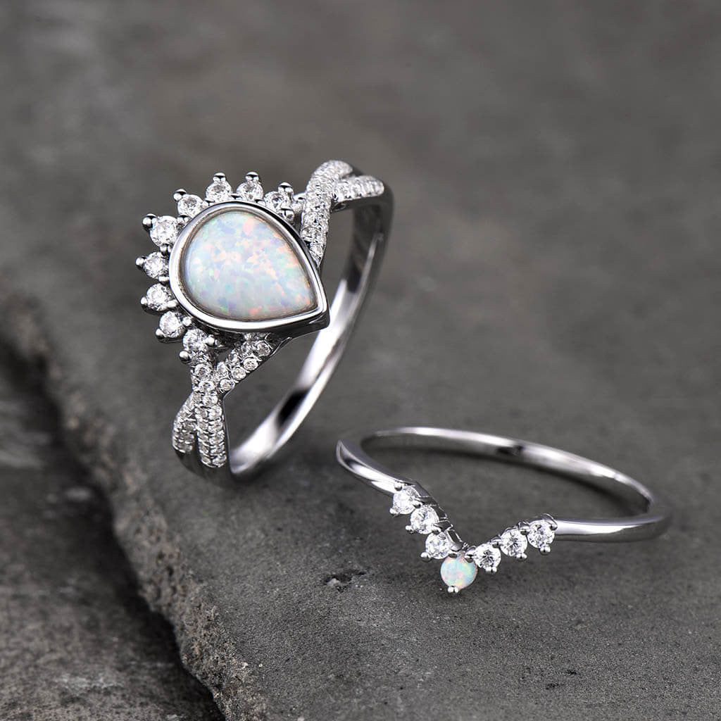 Opal Wedding Ring Set