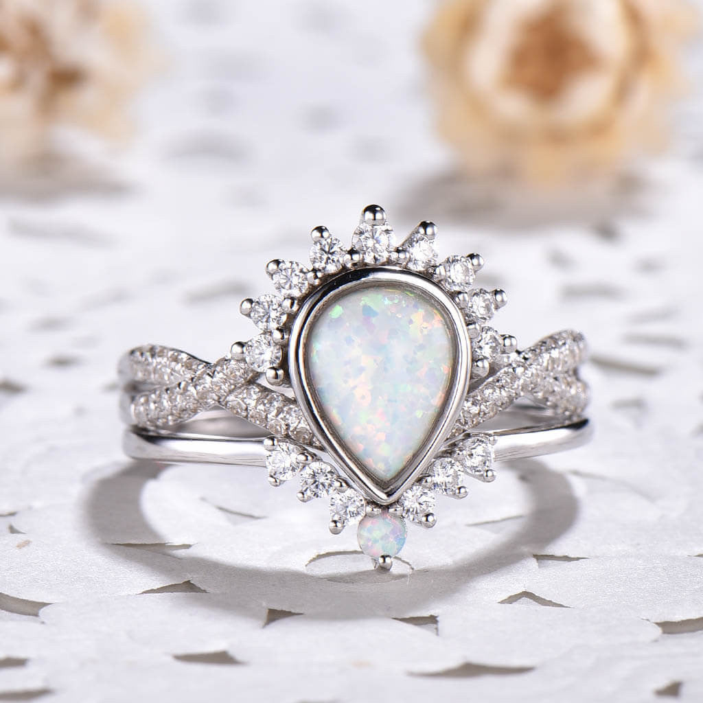 Vintage Gold Opal Ring-BBBGEM Opal Engagement Ring Set