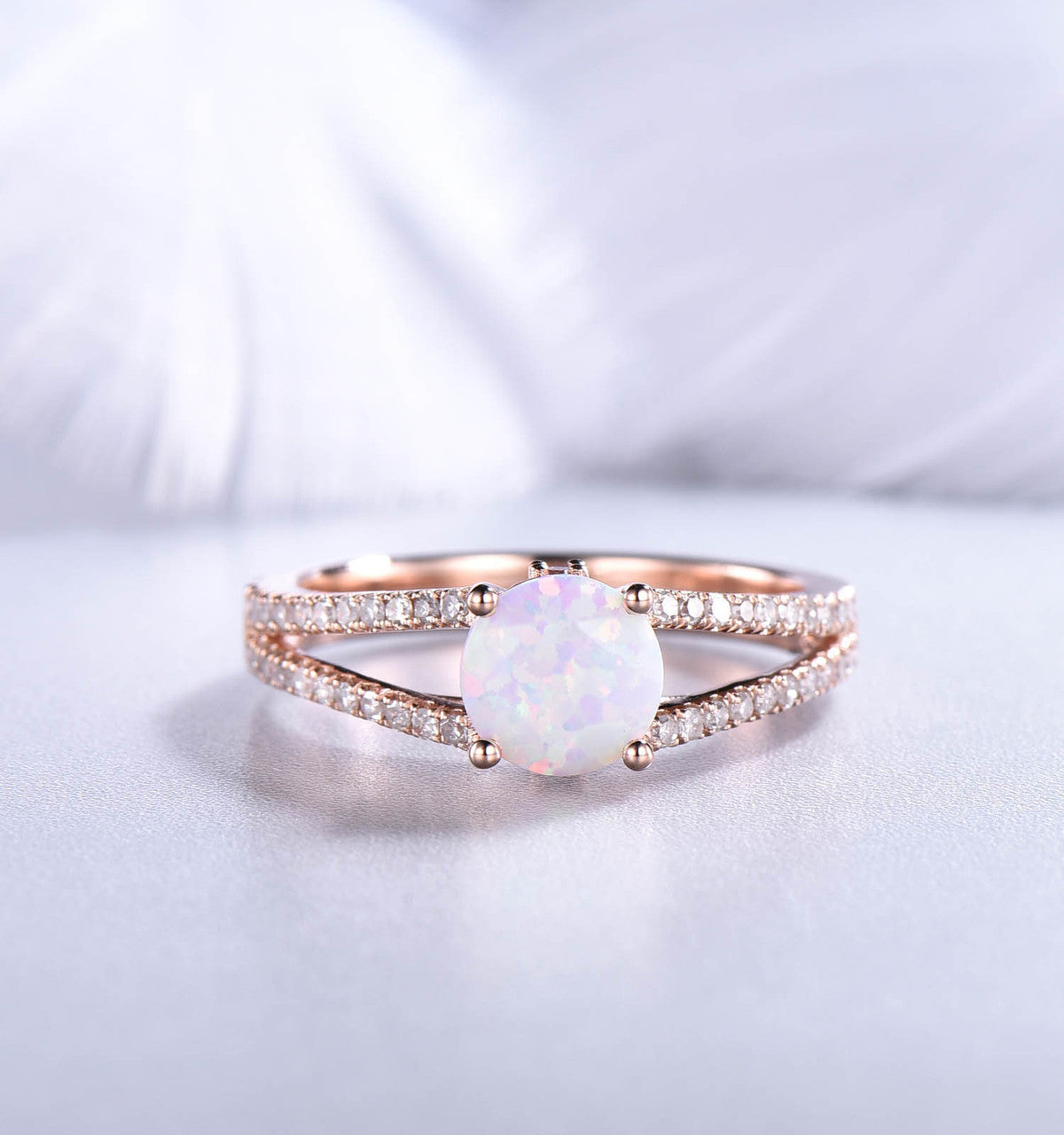 Round Cut Opal Wedding Ring Rose Gold