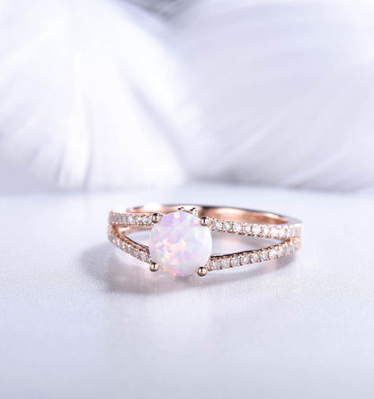 Round Cut Opal Wedding Ring