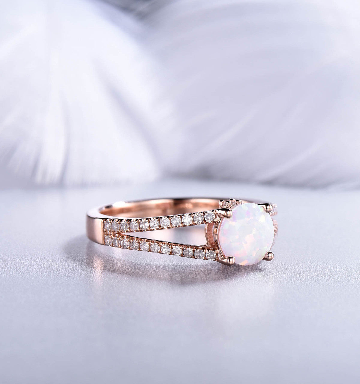 Round Cut Opal Wedding Ring Rose Gold