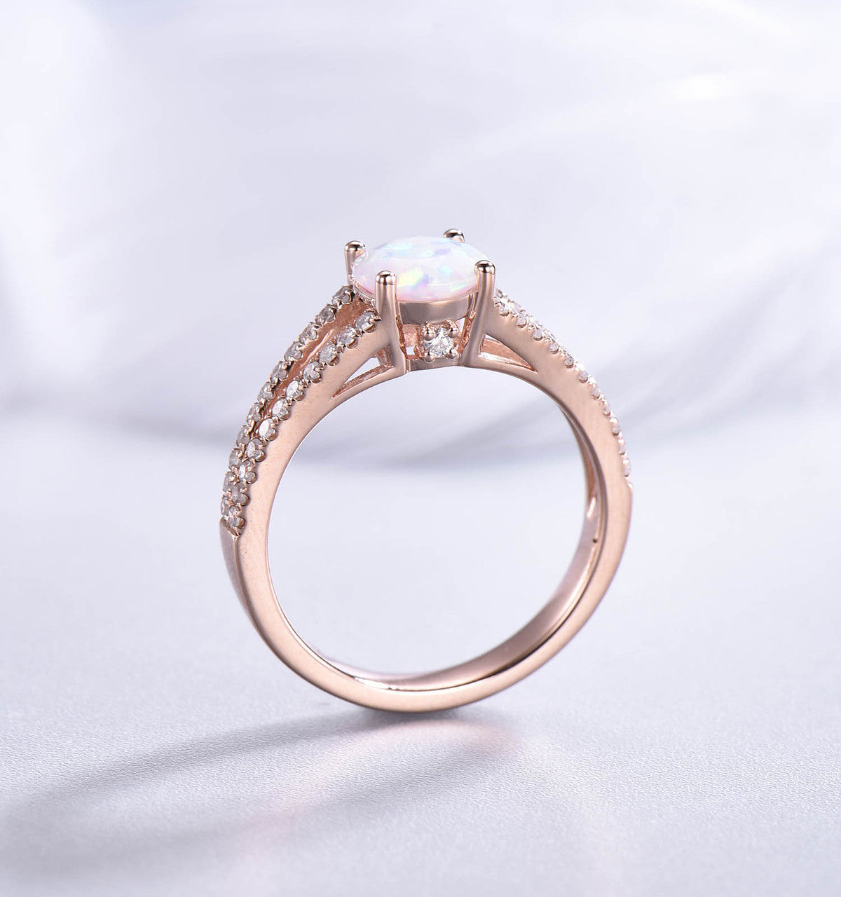 Round Cut Opal Wedding Ring Rose Gold