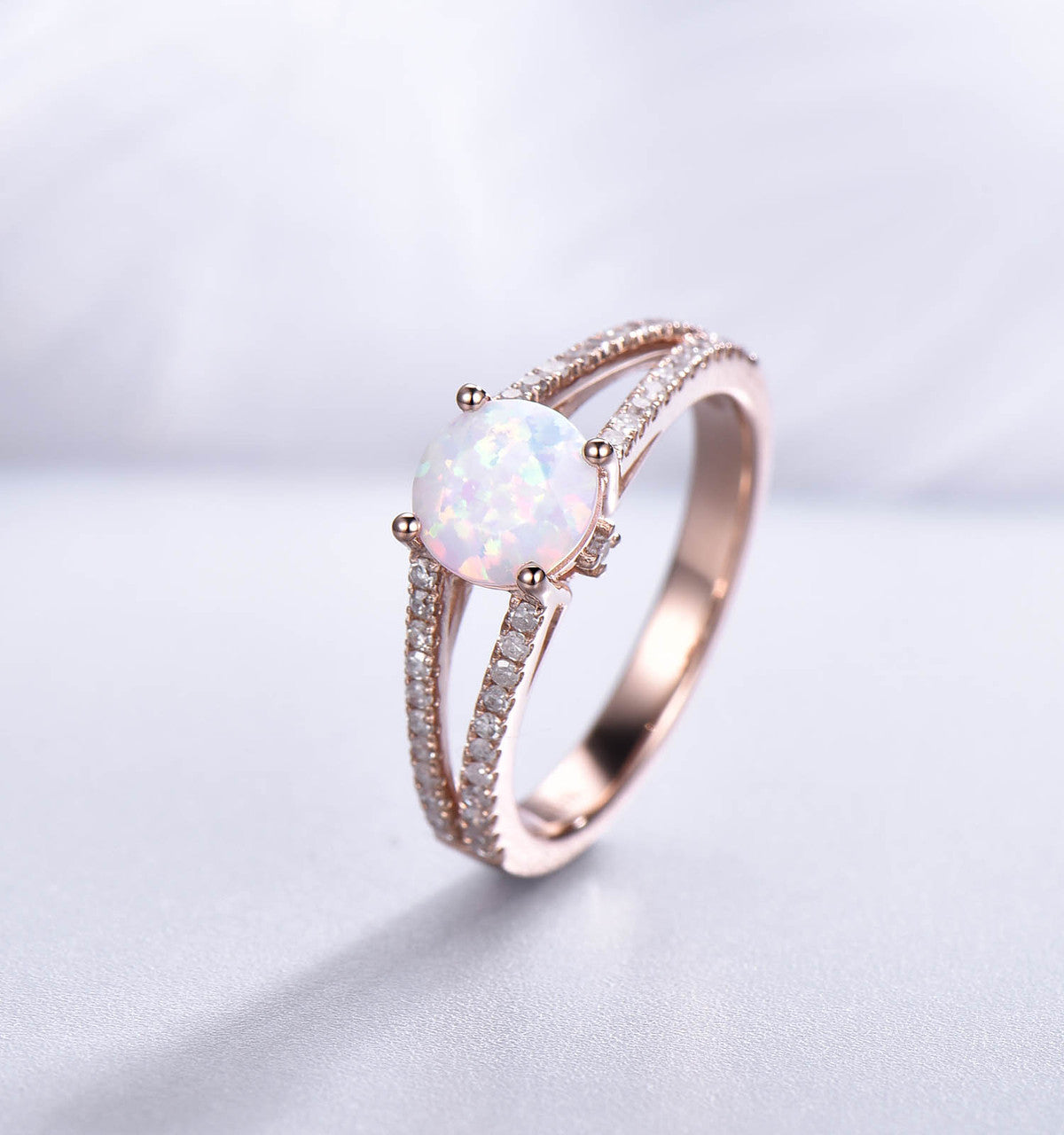 Round Cut Opal Wedding Ring Rose Gold