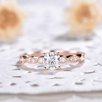 vintage moissanite engagement ring rose gold-BBBGEM Moissanite Ring