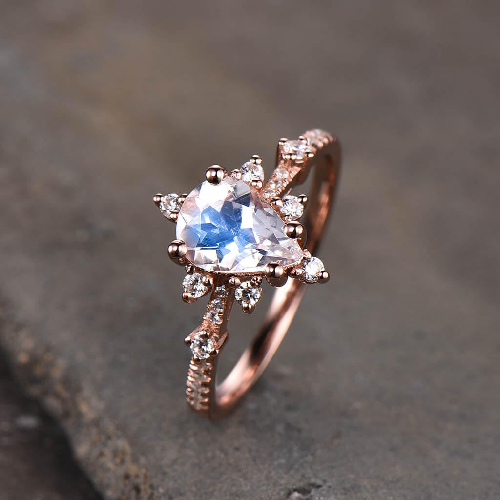 rose gold moonstone ring-BBBGEM Faceted Moonstone Prong Ring