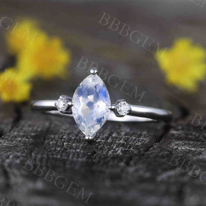 Marquise Cut Moonstone Engagement Ring