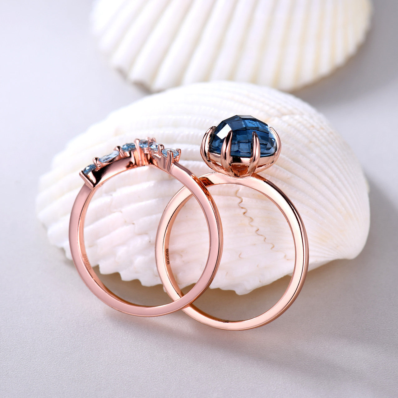 Rose Gold Topaz Ring Set-BBBGEM London Blue Topaz Ring Set