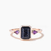 Emerald Cut Blue Sandstone Bezel Setting Engagement Ring Amethyst Three Stone Ring