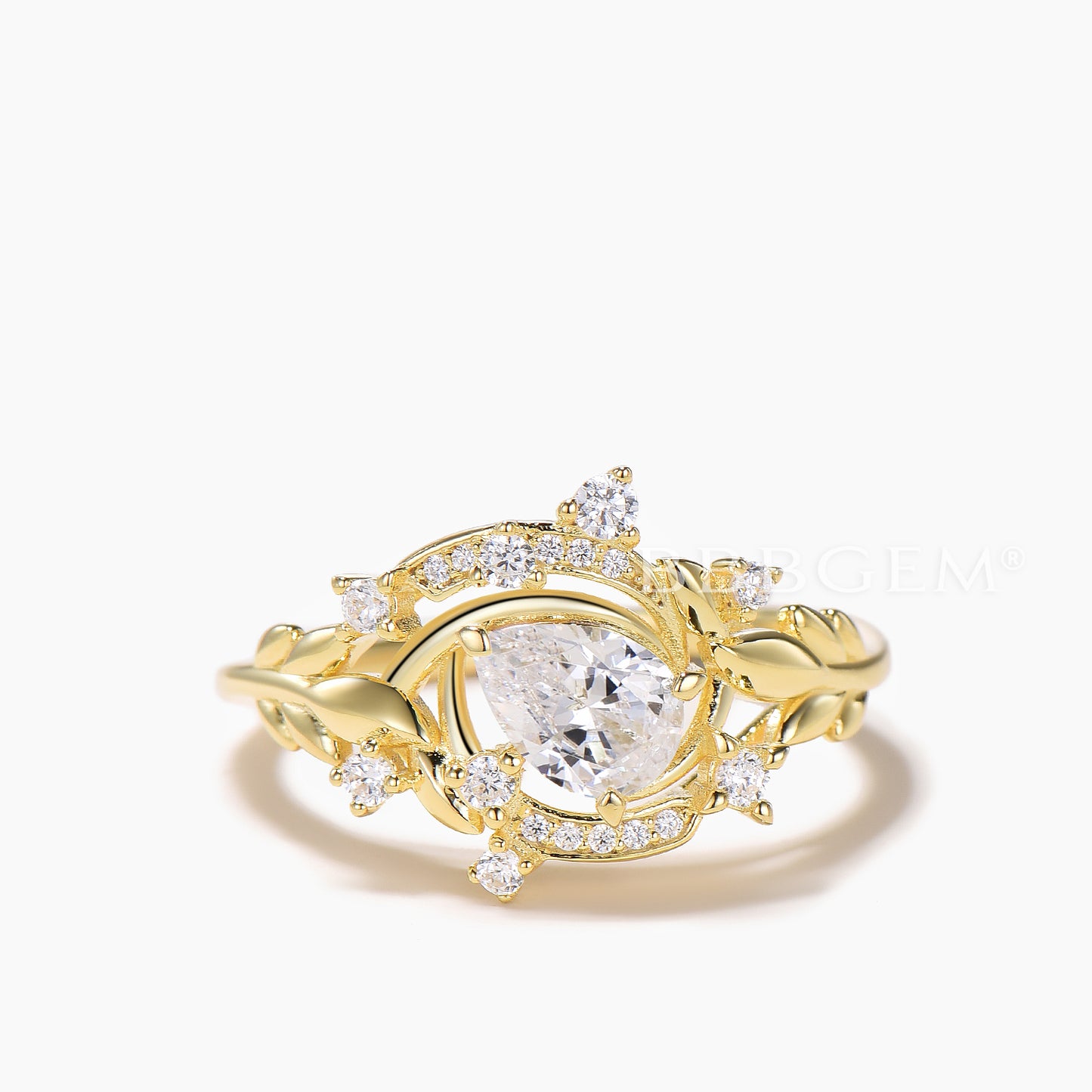 Pear Cut IGI Certificate Lab Grown Diamond Engagement Ring Diamond Leaf Ring