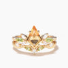 Kite Cut Natural Citrine Engagement Ring Peridot Diamond Curved Band Ring Set