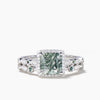 Princess Cut Natural Moss Agate Diamond Halo Ring Emerald Band Bridal Set