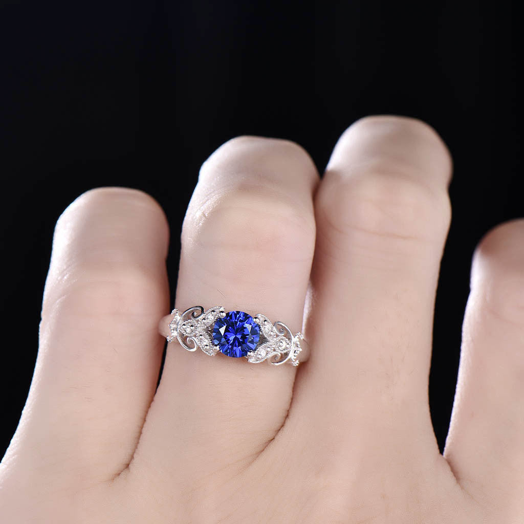 Diamond And Sapphire Wedding Ring-BBBGEM Round Sapphire Ring