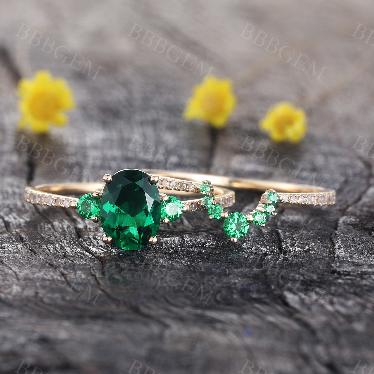 Emerald Matching band-BBBGEM Oval Emerald Engagement Rings