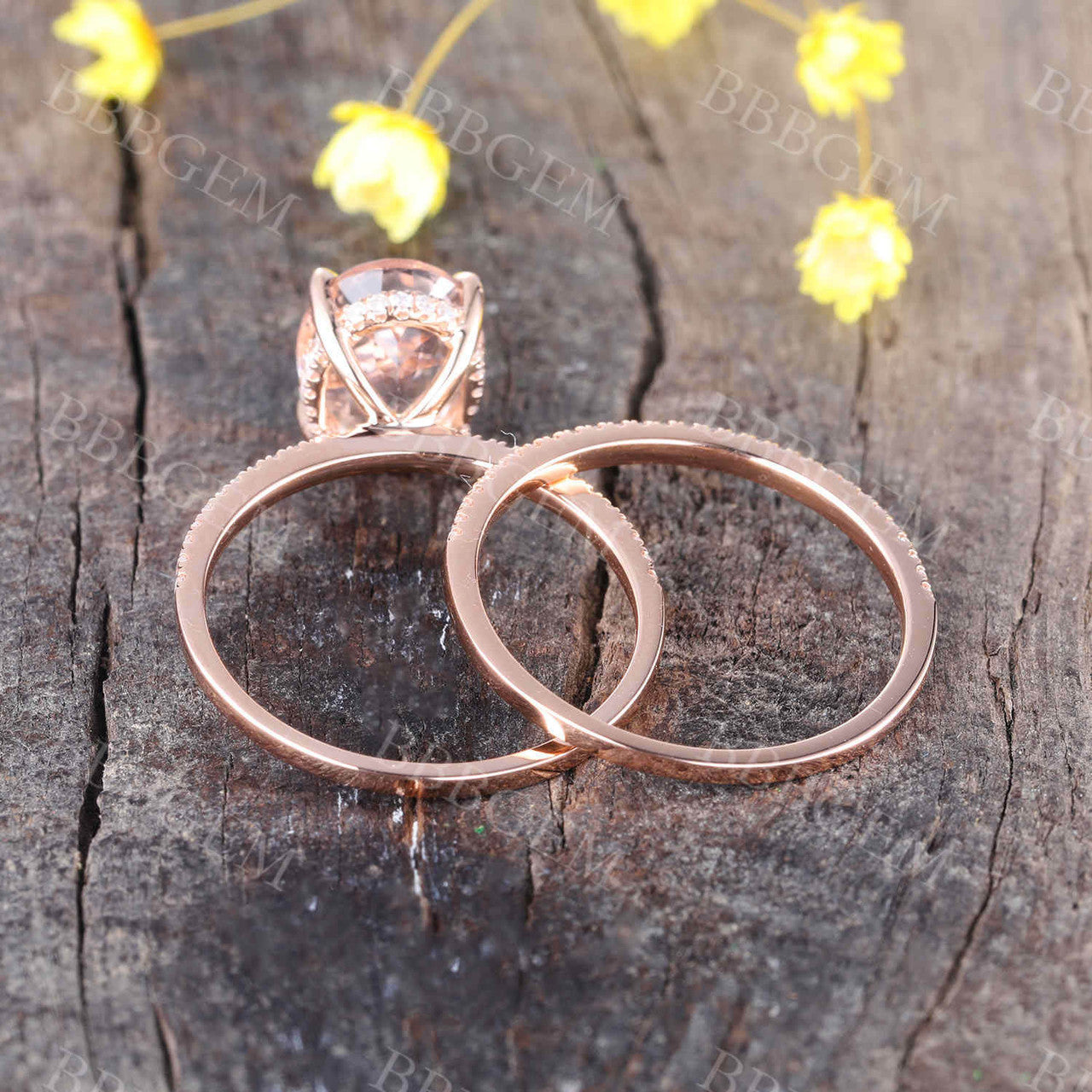 Rose Gold Morganite Wedding Set