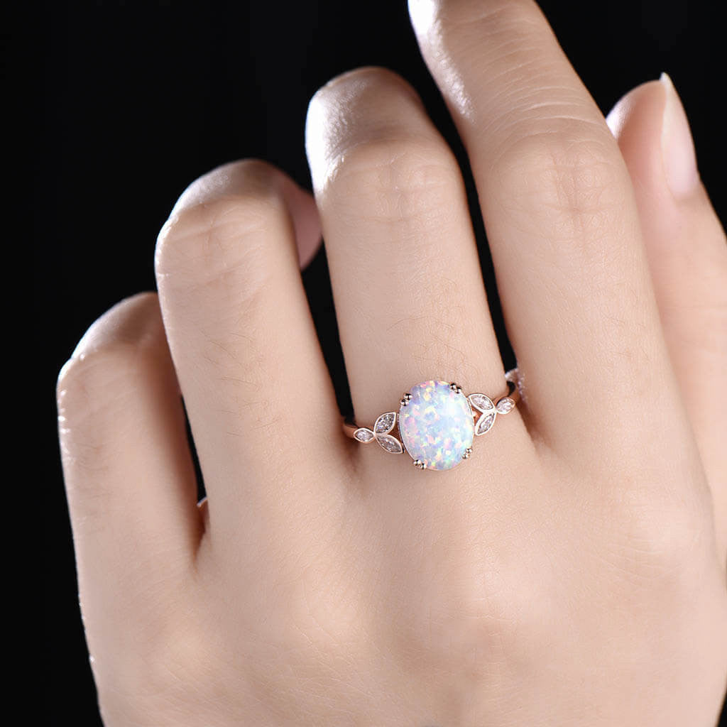 Art Deco White Opal Engagement Ring 01