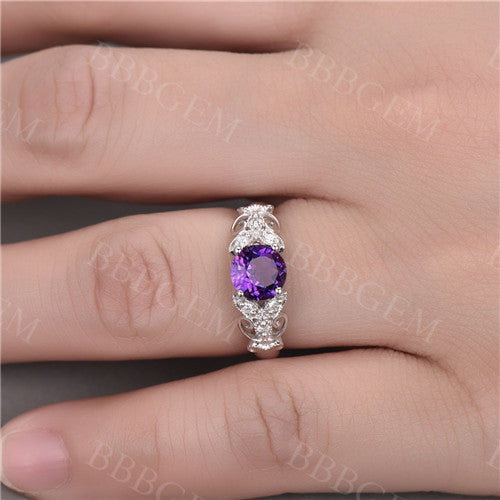 antique Amethyst floral ring white gold-retro amethyst diamond engagement ring