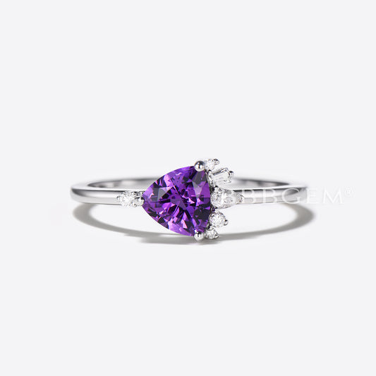 Trilliant Cut Amethyst Engagement Ring White Gold Cluster Moissanite Ring