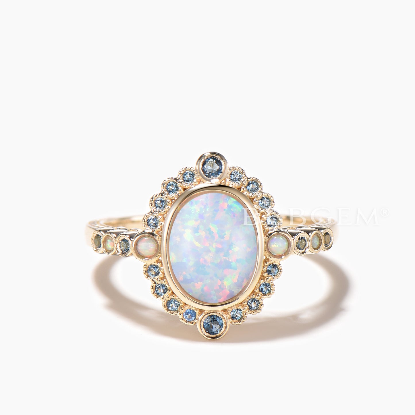 Unique Opal And London Blue Topaz Engagement Ring Rose Gold