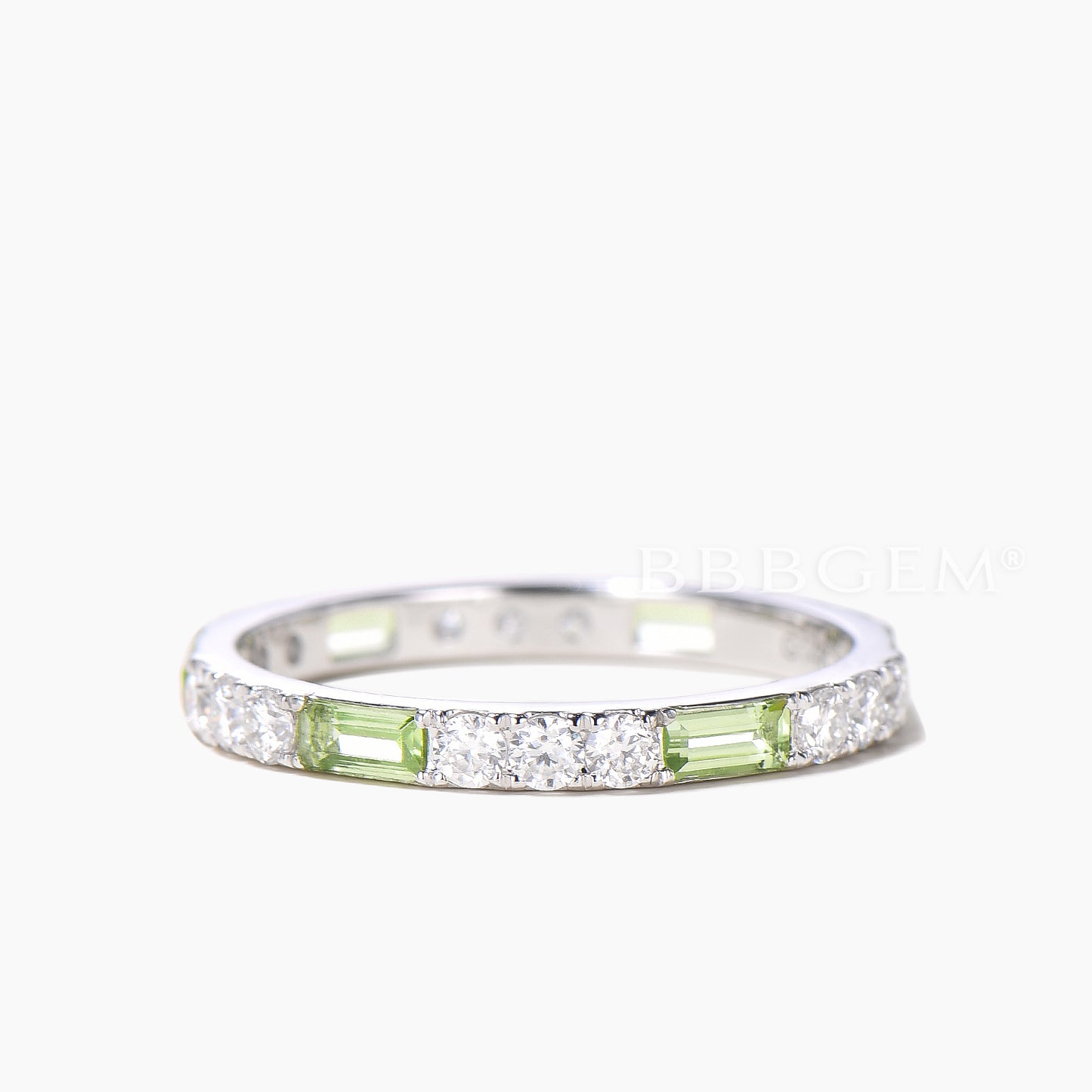 Baguette Cut Natural Peridot Wedding Band Diamond Full Eternity Stacking Band